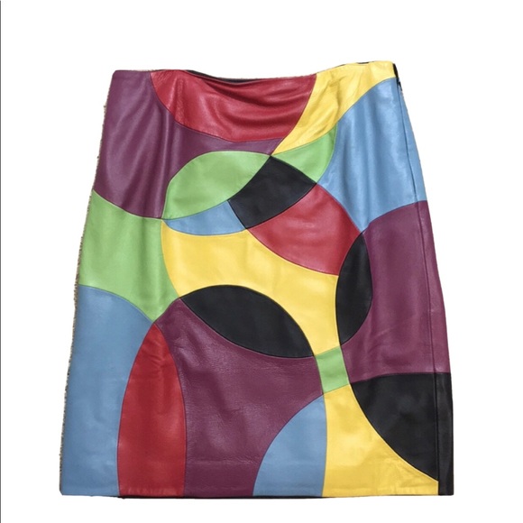 Emilio Pucci Dresses & Skirts - Printed Leather Skirt sz 16 multicolor pucci style colorful skirt Metro style